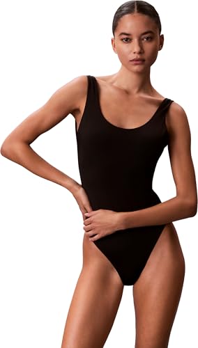 Calvin Klein Women Scoop Back One Piece LV00Q61205 Swimsuits, Black (20242 ICON Cotton Emblem W Black), M