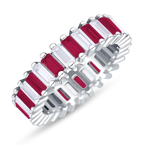 OMRANII Rectangle Emerald Cut 6mm Stackable Full Eternity Band Engagement Ring Cubic Zirconia Stones 925 Sterling Silver