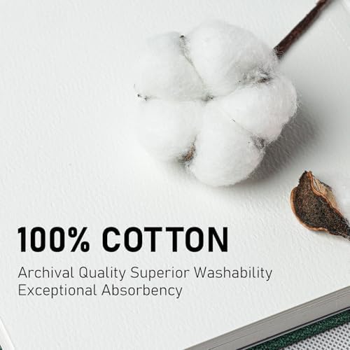 Watercolor Journal 8.5"x8.5"- 100% Cotton, 24 Sheets 48 Pages, 140LB/300GSM Cold Press, with Inner Pocket and Wide Elastic Band - Perfect for Watercolor, Gouache, Acrylic, Ink & Mixed Media - 2