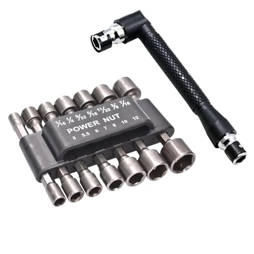 14-Piece 1/4 Inch Hex Socket Set + Dual-Head 90 Degree L-Shaped Wrench - SAE & Metric Sizes for Drills Impact Drivers Household DIY Automotive & Machine Repair