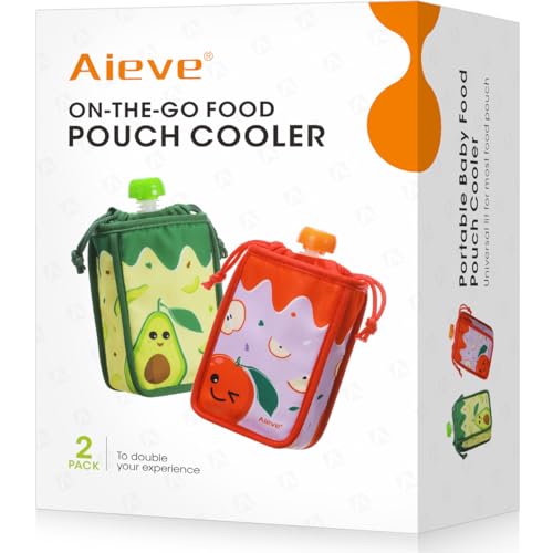 AIEVE On-the-go Food Pouch Cooler, 2 Pack Insulated Cooler Holder for Baby Food Pouch, Universal Design - Freezing Food Pouch for 3+ Hours - Fit for Food Pouches, Jelly, Yogurt, Milk