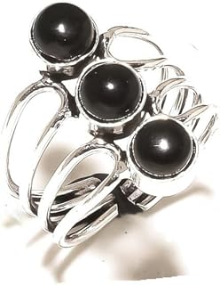 Black Onyx Handmade Adjustable Ring Size 9 US for girls women Mom Wife 925 Sterling Silver Plated jewelry from VACHEE 2822