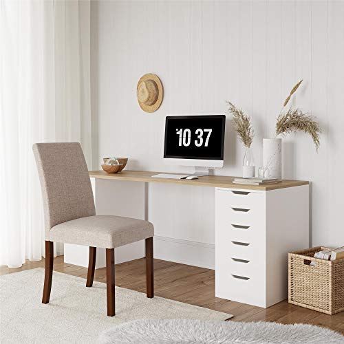 Dorel Living Linen Upholstered Parsons Chairs, Set Of 2, Taupe/Pine #TOP6