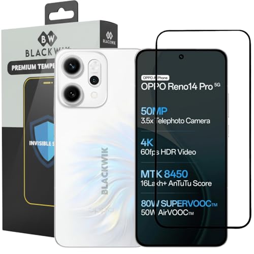 Image of Blackwik Tempered Glass Screen Protector for Oppo Reno 13 / Oppo Reno 14 with Edge-To-Edge Protector Coverage | Easy Installation Kit (Black)