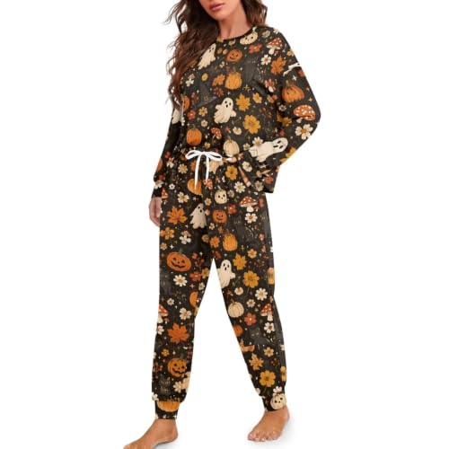Image of Women's 2 Piece Printed Pajama Set Long Sleeve Sleepwear Set with Long Pants Casual Lounge Sets with Pocket