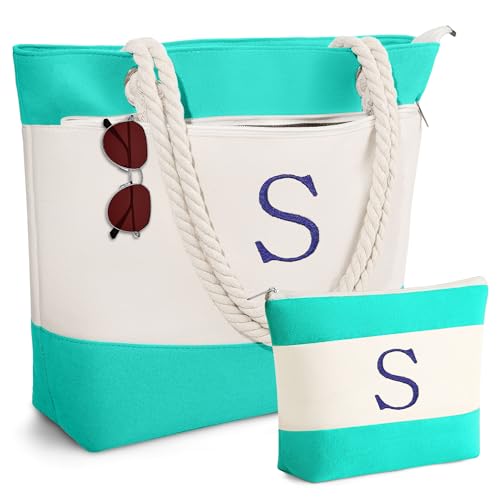 YOOLIFE Personalized Gifts for Women Initial Beach Bags for Women, Blue S