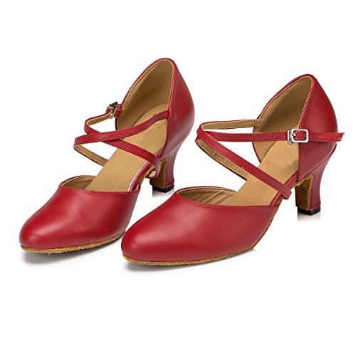 Minishion L188 Women's Cross Strap Red Leather Latin Salsa Ballroom Dance Shoes Us 6.5 #TOP2