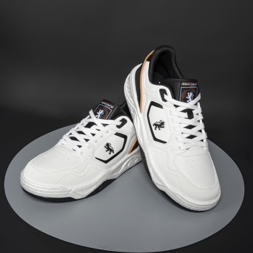 Image of Red Tape Men's Sneakers White Black Pu Mesh Round Toe Lace-Up