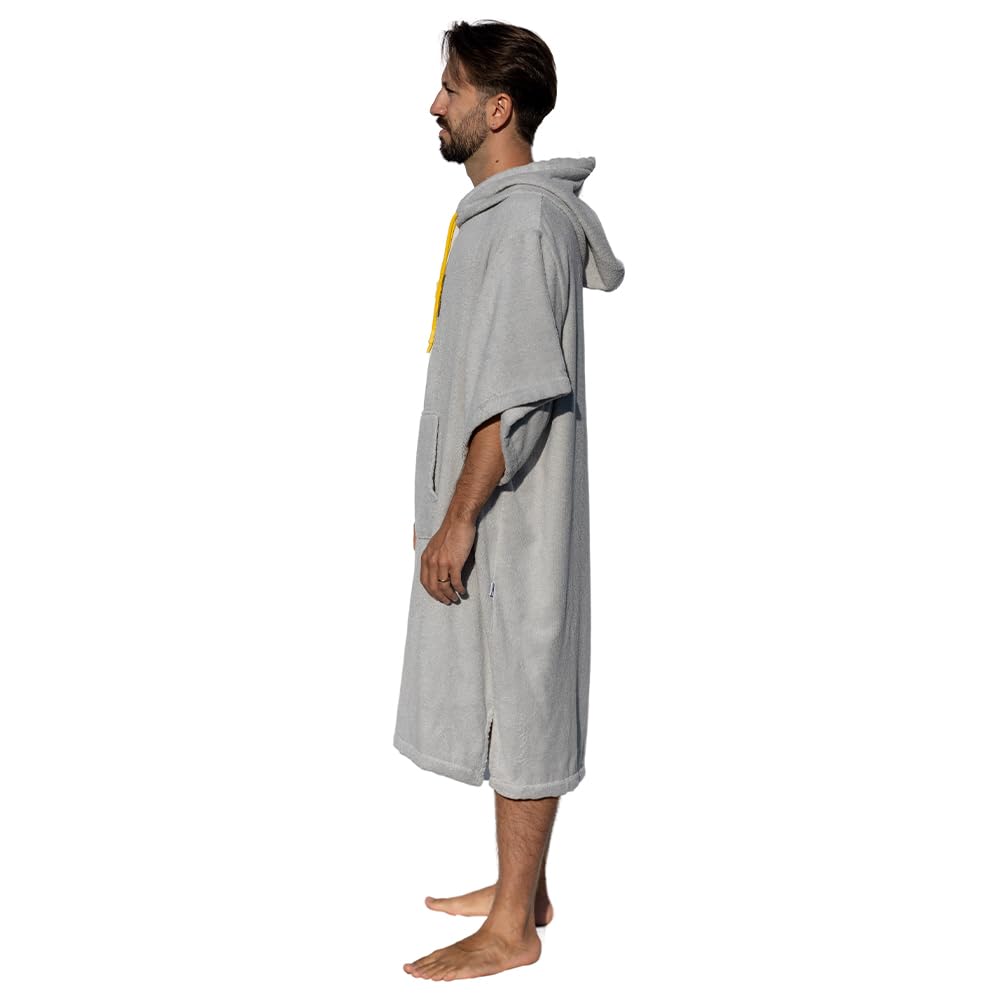Poncho Surf Jasnoszary z rękawami - Jeden rozmiar - 100% Bawełna Premium - Wyprodukowano w Portugalii