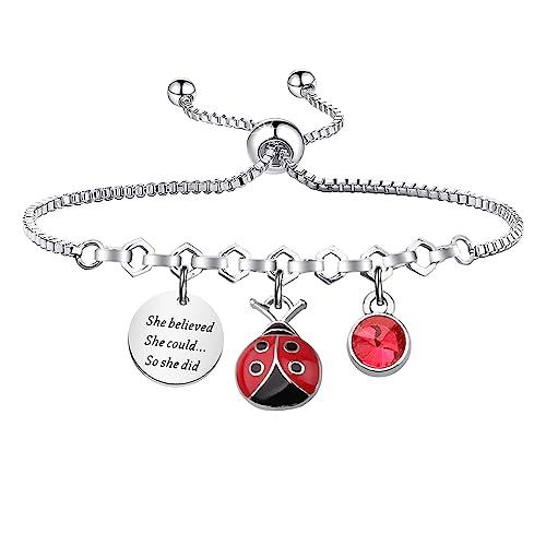 PLITI Marienkäfer-Geschenk, Marienkäfer-Liebhaber, Geschenk, Glücksgeschenk, She Believed She Could So She Did, Inspirierendes Armband, M, Edelstahl