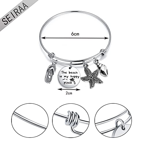 Seiraa The Beach Is My Happy Place Bracelet Expandable Stainless Steel Bangle Beach Jewelry For Beach Lover (Happy Place) #TOP6