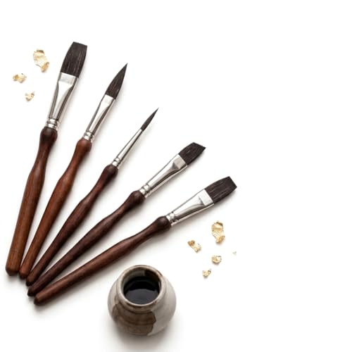 Liedrg Detail Paint Brush Set, 5 Pcs Synthetic Squirrel Hair, Script Liner, Scroll, Sword, Dagger, Striper, Wood Handle
