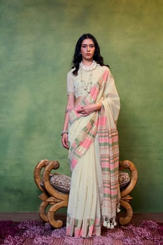 Image of SGF11 Women's Soft Cotton Linen Silk Saree With Unstitched Blouse Piece