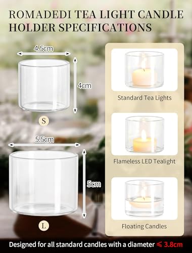 Romadedi Teelichthalter Glas 12 Stück Kerzengläser: Klare Teelichtgläser Windlicht für Teelichter Tischdeko Clear Votivkerzenhalter Teelicht Gläser für Kerzen Hochzeit Party