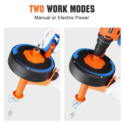 Image of Drain Auger 25 Ft,Plumbing Snake With Drill Adapter,Pipe Clog Remover for Kitchen Bathroom Shower Sink Cleaning,Flexible Spring Steel
