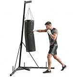 Soozier Punching Bag with Stand for Adults, 72.8'-90.9' Height Adjustable Freestanding Boxing Stand with Canvas Sandbag, Stable Triangular Base and 1' Weight Plate Storage for Home Gym MMA, Black