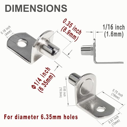 Winking Moon SL-LS1/4 1/4 Inch (6.35Mm) Shelf Pins L-Shaped Metal Support Pegs Bracket-Style Clips thumb #1