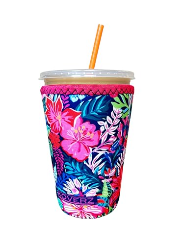 Image of Iced Coffee Sleeve, Insulated Neoprene Cup Sleeve, Fits a 24 Oz. Coffee Cup, Washable and Reusable, Iced Coffee Accessories, Medium Hibiscus