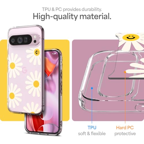 Image of Spigen Cyrill Ultra Hybrid | Google Pixel 9 Pro /9 Case | Transparent Flower Pattern Print Design Pixel 9 Pro /9 Back Cover | TPU+Poly Carbonate - Big Daisy