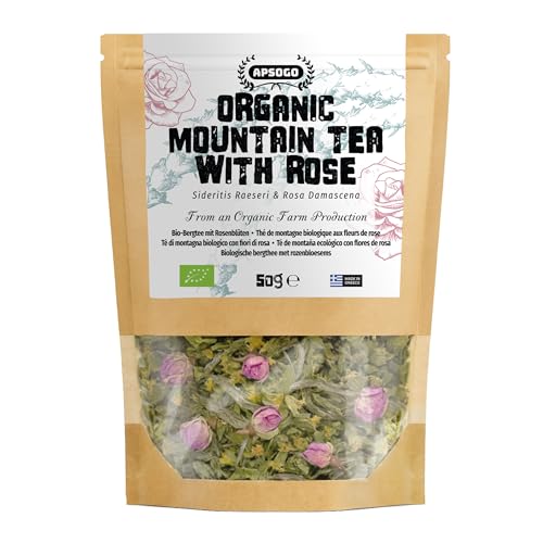 APSOGO Organic Mountain Tea with Rose - Herbal Infused Tea - Premium Quality & Excellent Taste - Produced in Greece - 50g