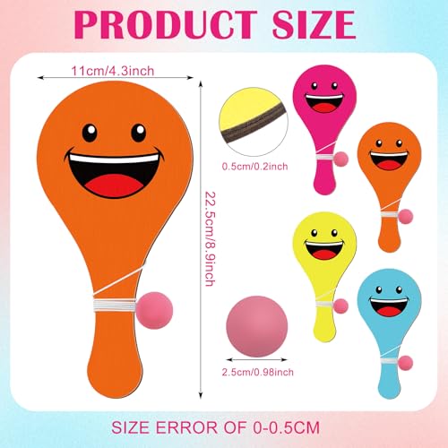 LaRandom 24 Pcs Smile Face Paddle Balls with String Bulk - Wooden Paddle Balls for Kids Indoor Outdoor Fun Activity, Multi-Item Party Favors Prizes Packs