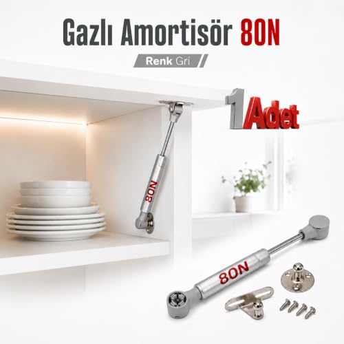 Dolap Kapak Amortisörü 80N Gri 20 cm Gazlı Piston Kapak Hidroliği Mutfak Dolabı Pistonu 1 Adet