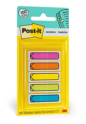 Post-it, 3M, Marcador de Página Adesivo, Flags Setas, Cores Neon, 11,9mm x 43,2mm, 100 folhas