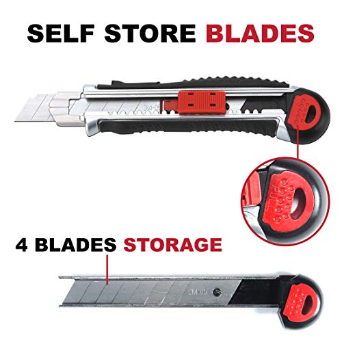 Kutir FBA_KU-UK-01 Retractable Box Cutter Utility Knife - Easy Self Loading Zinc-Alloy Heavy Duty Carpet, Rope, Cardboard Comfortable Handle Knive thumb #6