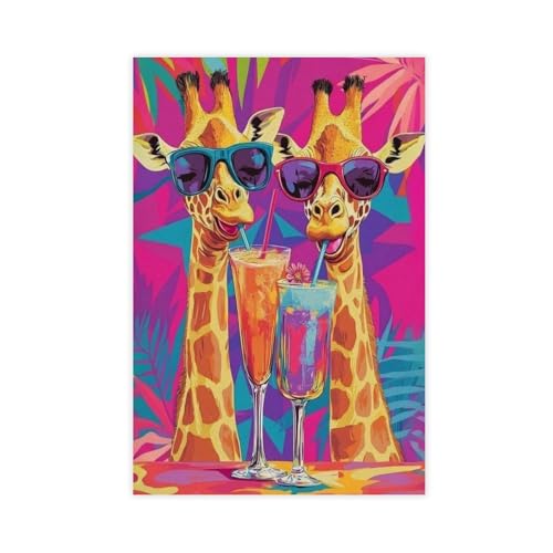Tableau girafe tropicale fluo déco murale pour un intérieur joyeux
