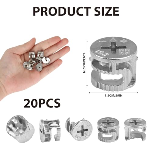 nllkii Möbelverbinder, 20 Stück, Vernickelt, Nockenbeschläge, 15 x 12 mm, für Schränke, Schubladen und Paneele