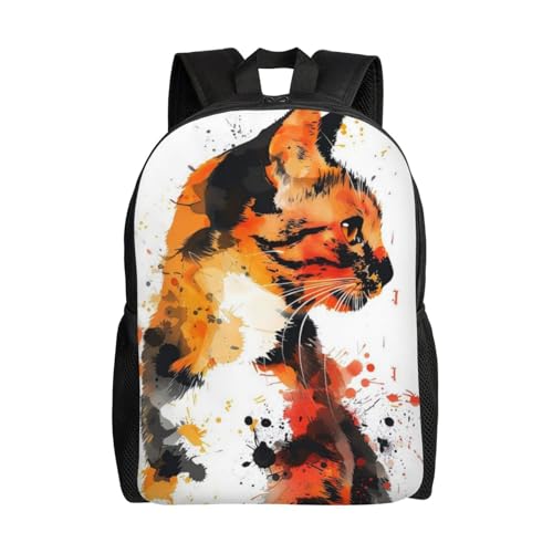 16in Lightweight Travel Backpack Watercolor Cat Portrait Casual Daypack for Outdoor Enthusiasts, Business Men & Women, Travel Ready Design