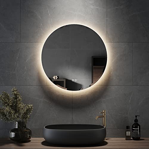 ELEGANT 600 x 600mm Round Bathroom Mirror with Lights, Backlit LED Illuminated Circular Mirror with 3 Colors Temperature, Anti-Fog, Memory Dimmable Touch Switch Makeup Smart LED Mirror