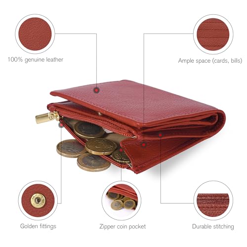 Image of Oak Leathers Wallet For Women Full Grain Leather - Small RFID Coin Purse Credit Card & ID Holder for Ladies,Bifold Wallets for Teenager | Small