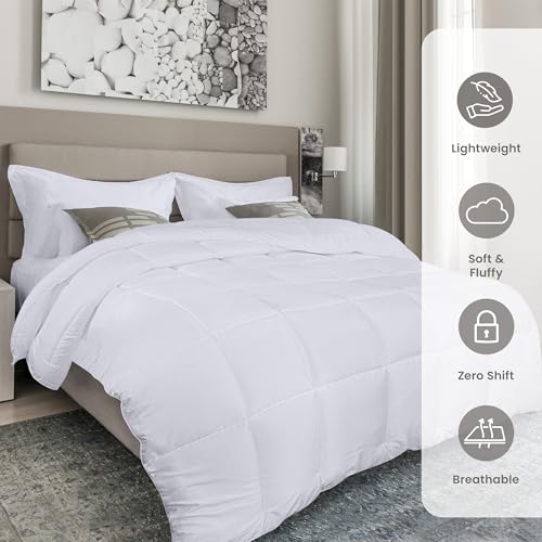 Utopia Bedding Bettdecke 200x200 cm, Mikrofaser Ganzjahresbettdecke mit Eckschlaufen, Steppdecke mit Hohlfaserfüllung 200 GSM (Weiß)