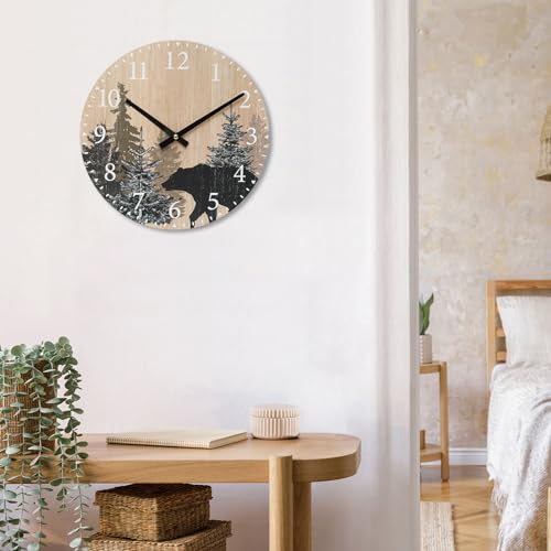 SwallowLiving Cabin Bear Wall Clock 12 Inch Silent Non Ticking Clock Wooden Forest Wildlife Mountain Lodge Clock Battery Operated Rustic Farmhouse Wall Clock by SwallowLiving - Image 7
