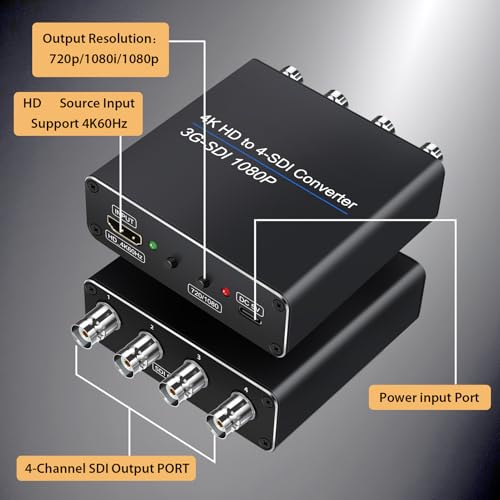 XUMIUZIY Convertidor 4K a SDI, Entrada de Grado 1 a 4 Salidas con Reconocimiento Automático de Señal para Configuración Profesional de Cine en Casa con Cámara - imagen 2