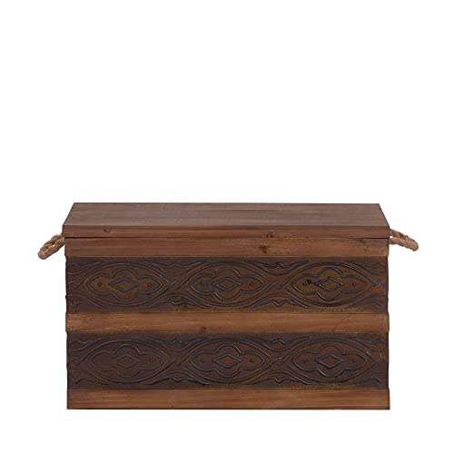 Household Essentials Decorative Trunk, Embossed Metal, Large, Chinese Fir Wood, Darkened Interior, Rope Handles, Flat And Fully Opening Lid, Handmade, Walnut And Almond Stain #TOP6