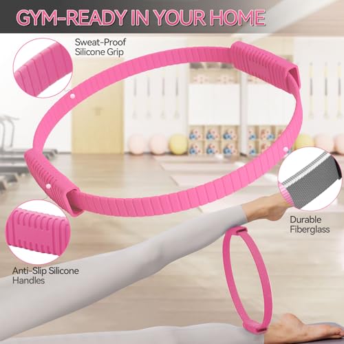 Zmarthumb Pilates Ring, 13.5" Silicone Magic Pilates Fitness Circle with Dual Grip, Lightweight & Durable Flexible Resistance Exercise Equipment for Toning Arms, Thighs, Legs, Core (Pink) by Zmarthumb - Image 3