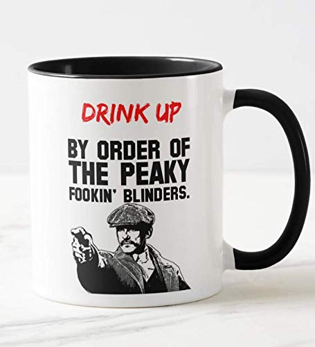 Vixar Peaky Blinders Funny Coffee Tea Mug Cup Black - Ceramic 330ml - Drink Up by Order of The Peaky Fookin' Blinder