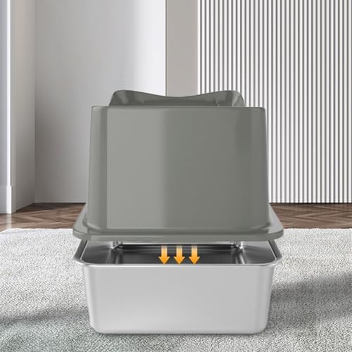 Arenero para gatos de acero inoxidable con tapa XL miniatura 4