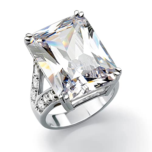 PalmBeach Platinum-Plated Emerald Cut Cubic Zirconia Split Shank Bridge Engagement Ring Sizes 6-104