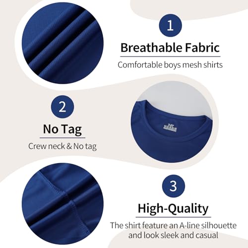 6-Pack Boys Athletic T-Shirts Quick Dry Short-Sleeve Tops Youth Moisture Wicking Running Sports T-Shirts（4-18 Years）3