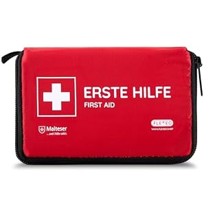 FLEXEO Erste Hilfe Set "Essential" | kompakte, leichte Tasche für Outdoor, Fahrrad, Wandern und Reisen | kleine Verbandtasche für Unterwegs und Kinder | Mini-Verbandkasten, Reiseapotheke