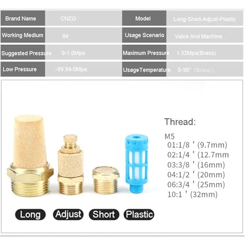 Silenciador neumático 1/8 con rosca larga SLL para control de escape 5