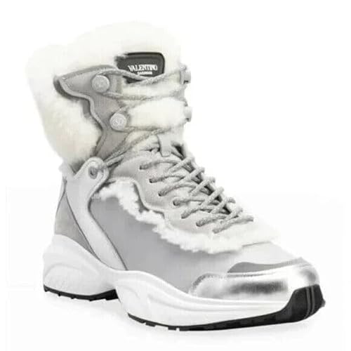 Valentino Garavani Shegoes Metallic Leather High-Top Sneaker Shearling-Trim 36.5