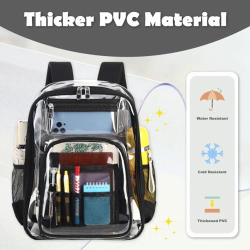 Clear Backpack for Girls Boys School See Through Transparent Backpack, Heavy Duty Kids Clear Bookbag Black2