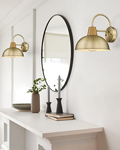 Farmhouse Barn Light Outdoor, Hwh Outdoor Sconces Wall Lighting, Gooseneck Barn Wall Sconce Light For Patio Porch Garage, Hammered Metal Shade, Antique Brass, 5Hzg70B Bg #TOP6