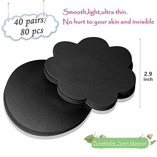 Yisibia 40 Pairs Nipple Covers For Women Disposable Self-Adhesive Invisible & Natural Satin Nipple Stickers Petals Breast Pasties (Black) #TOP1