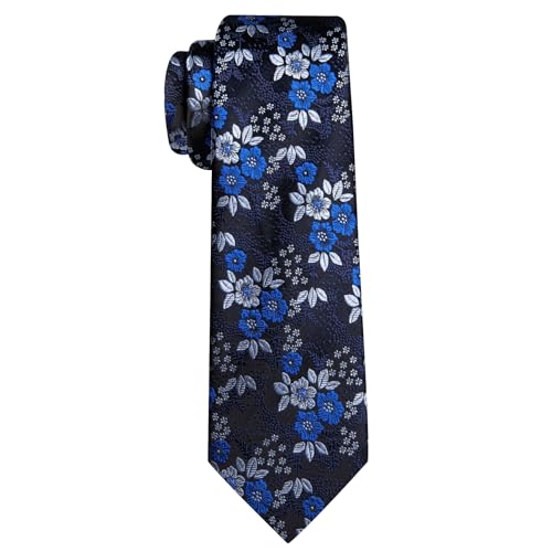 Image of Barry.Wang Flower Ties for Men Silk Woven Floral Tie Sets Necktie Handkerchief Cufflinks Wedding Party