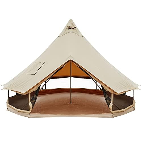 KingCamp Canvas Bell Tent Outdoor Waterproof Cotton Canvas Bell Tent All Seasons Beige Family Camping Tent